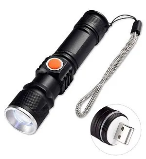 Фонарь ручной Kromatech светодиодный (1 LED), USB, с аккумулятором и зумом (BL-515), изображение 1