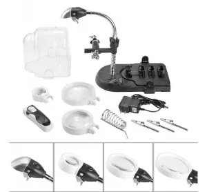 Набор луп Kromatech с подсветкой: ручная круглая со съемными линзами (2,5х/90 мм; 5х/75 мм; 16x/37 мм); настольная, с держателем «третья рука» (7761), изображение 2